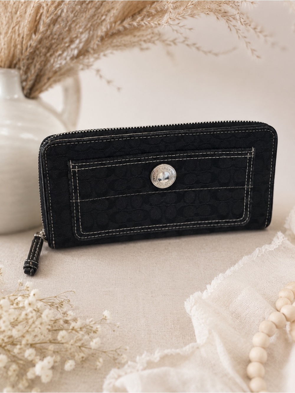 Coach Signature Zip Around Medallion Wallet